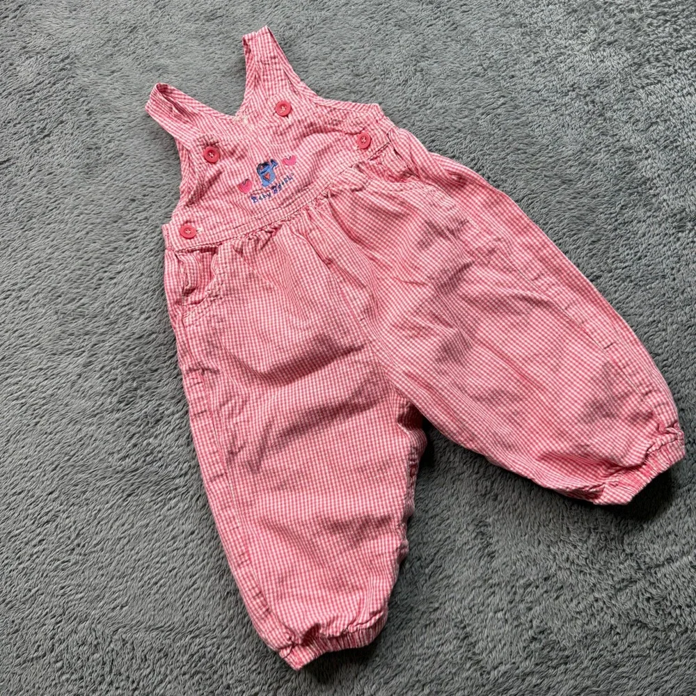 Vintage OshKosh Pink Gingham Embroidered Overalls